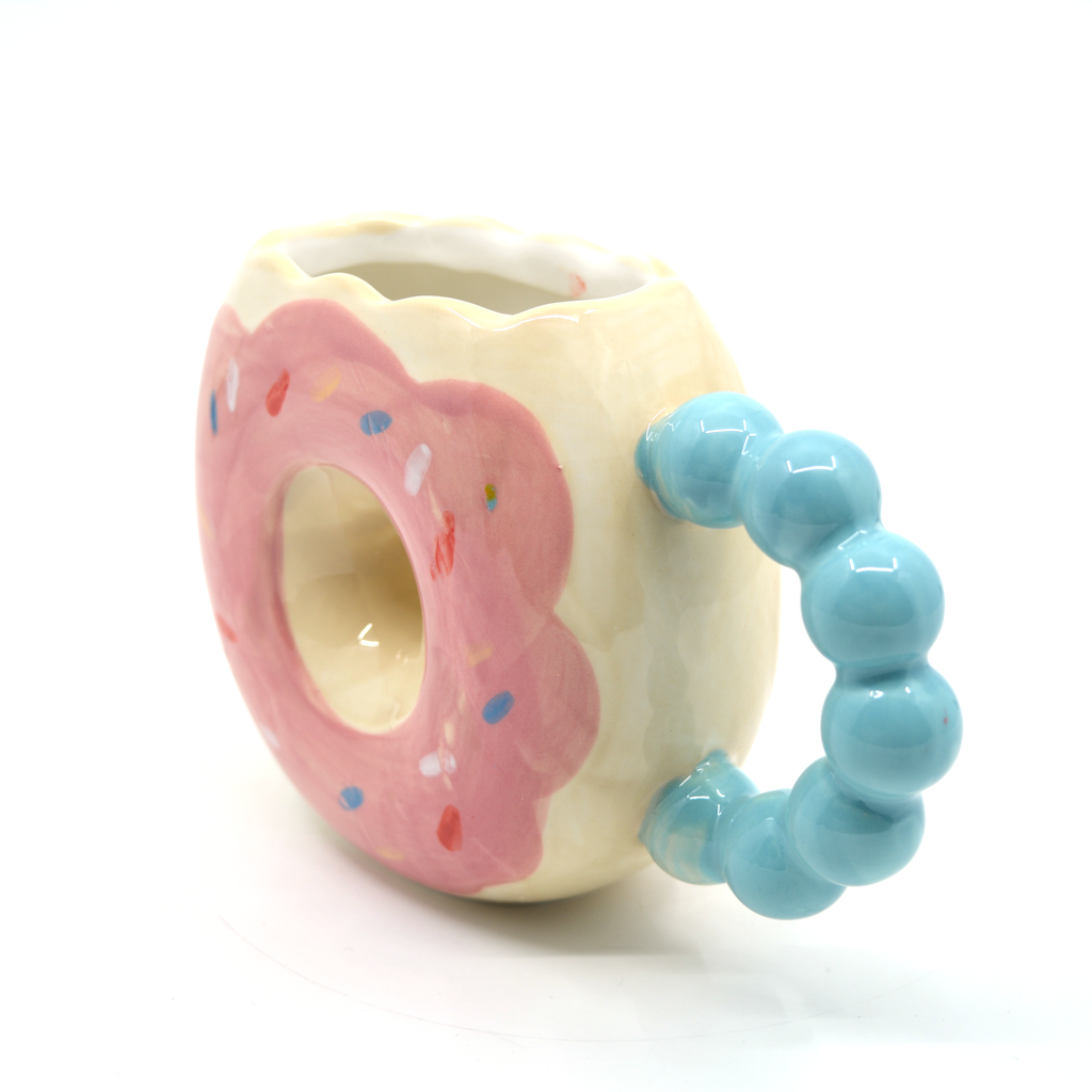 Pink and beige doughnut mug