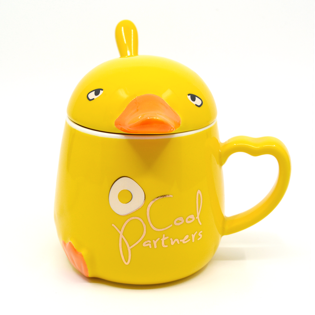 Duck mug with lid and spoon