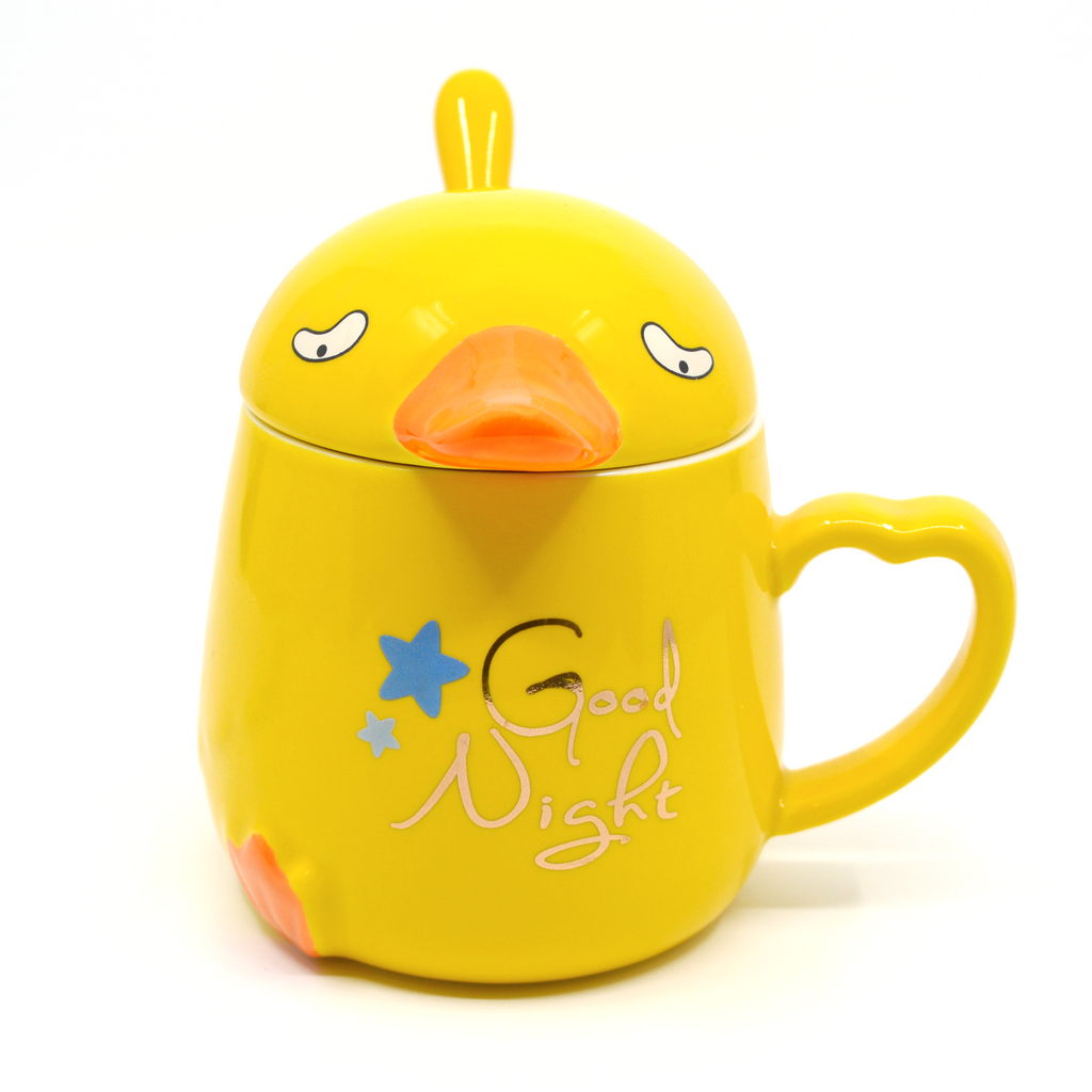 Duck mug with lid and spoon