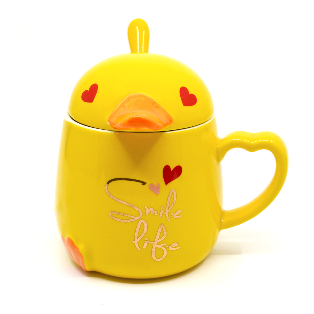 Duck mug with lid and spoon