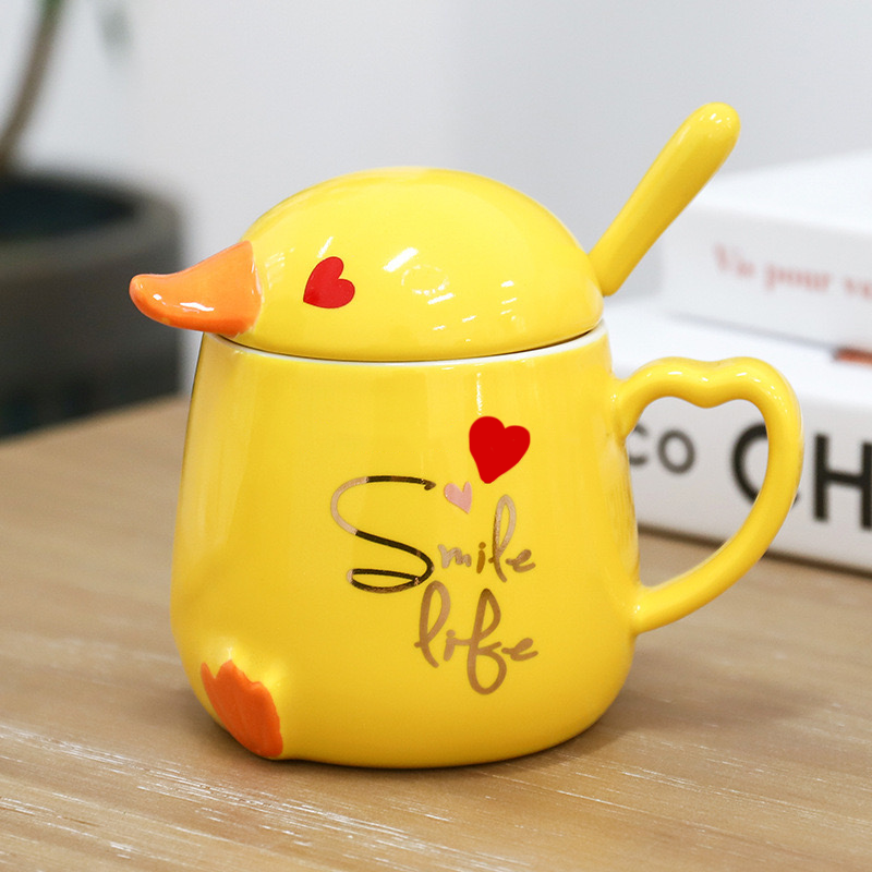 Duck mug with lid and spoon