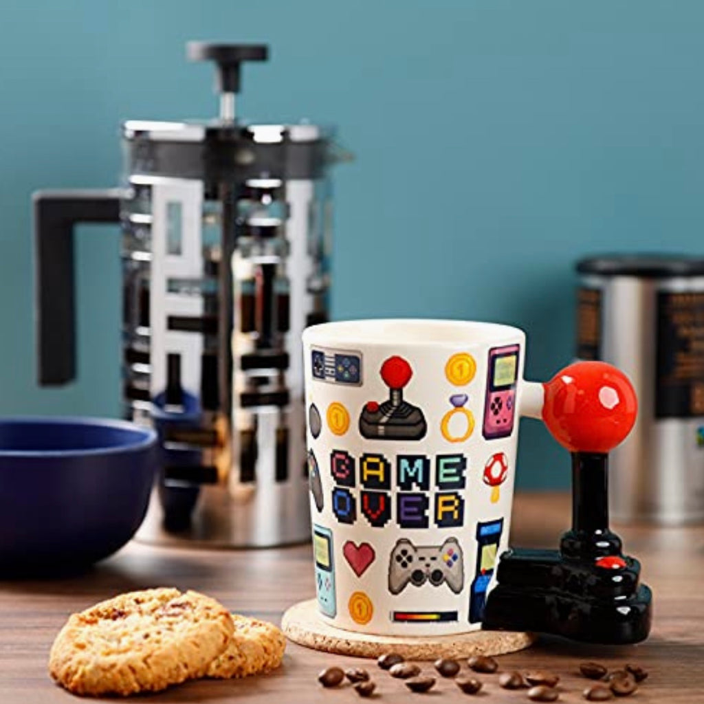 Arcade gaming mug in kitchen